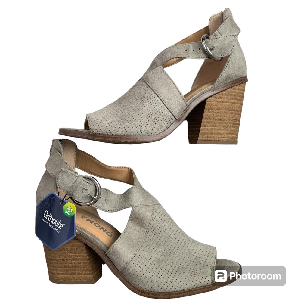 SONOMA Women’s Vitalize Ortholite Heels Neutral Gray Open-Toe Buckle 8M NWT!